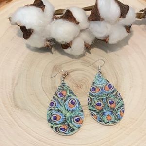 Faux Leather Earrings  l  Peacock